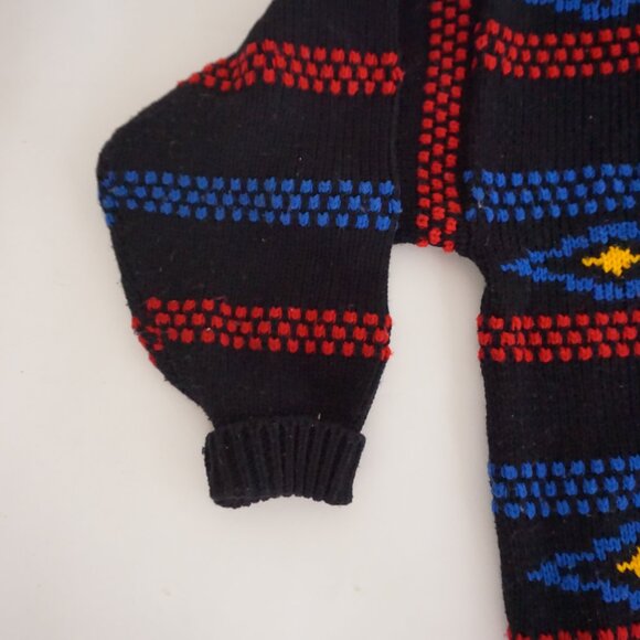 Vintage Bolt Black Acrylic Knit Southwestern Retro Eclectic Grandpa Sweater L - Picture 8 of 10